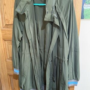 Free People Olive Utility Anorak with Blue-Trim Cuffs